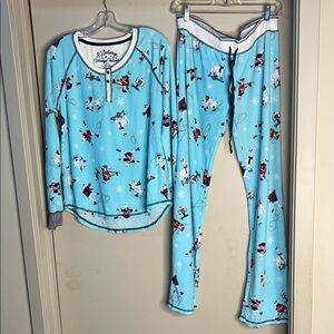 EUC P. J. Salvage 2 piece pajama set waffle thermal ice skating llama Large